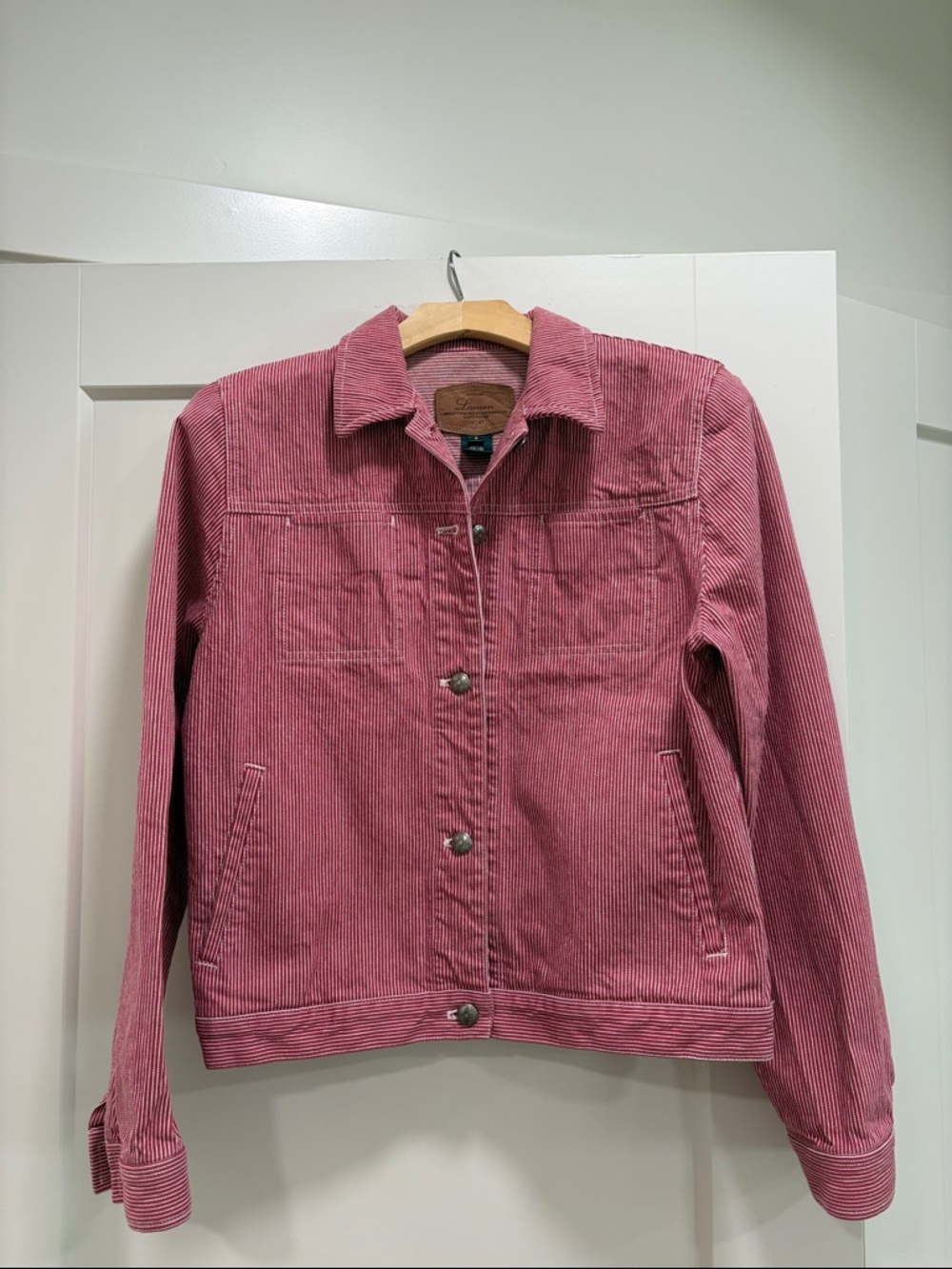 Ralph Lauren Vintage Red/White Striped Denim Jacket—BEAUTIFUL!! Like New—Small